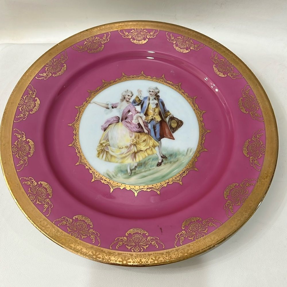 JKW 1930 Western Germany Fine Porcelain Luxurious Pink Gold Dinnerware Plate